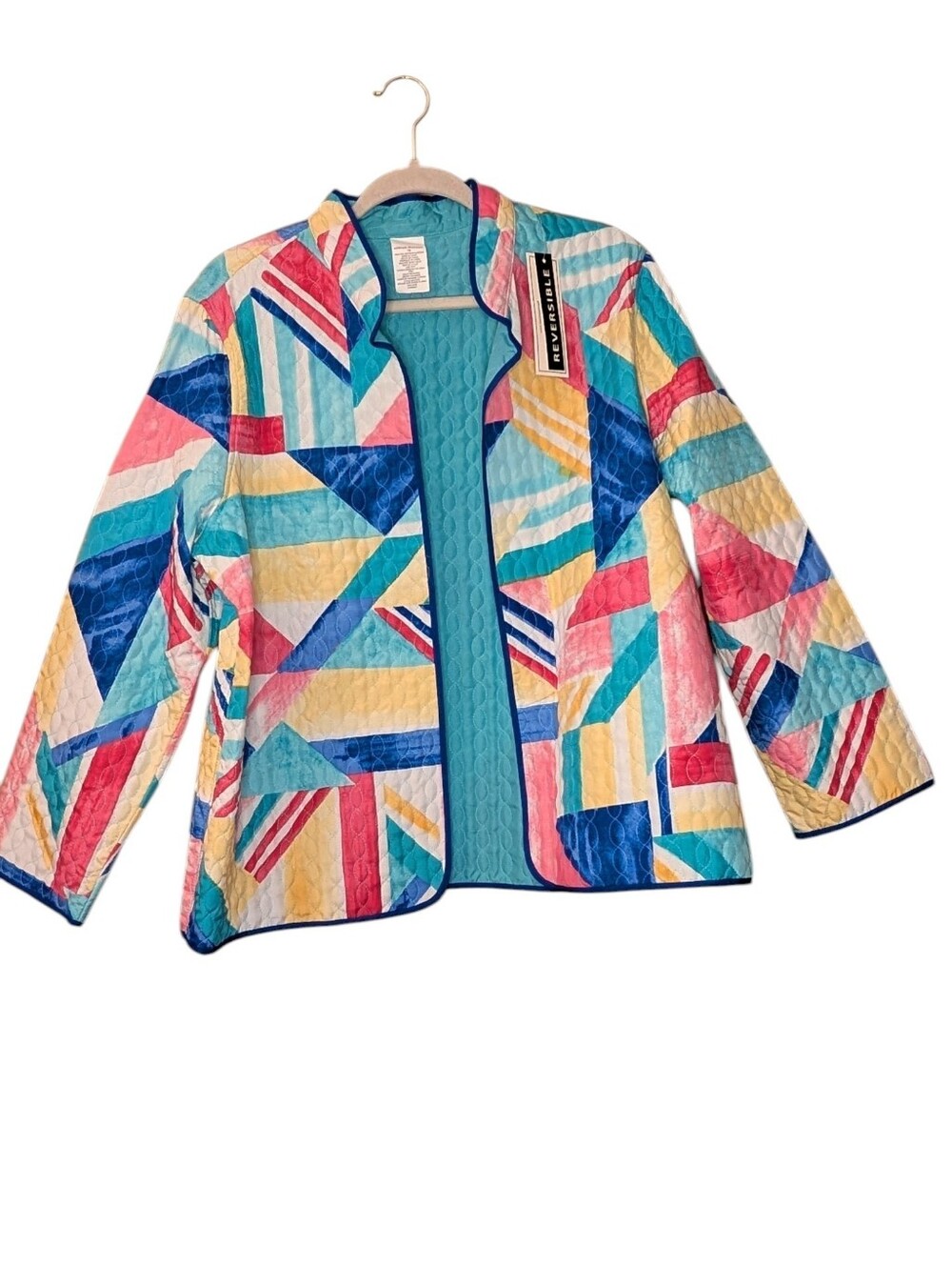 NWT Alfred Dunner Reversible Quilted Jacket multi-color Patchwork Geometric 18 - Picture 6 of 7